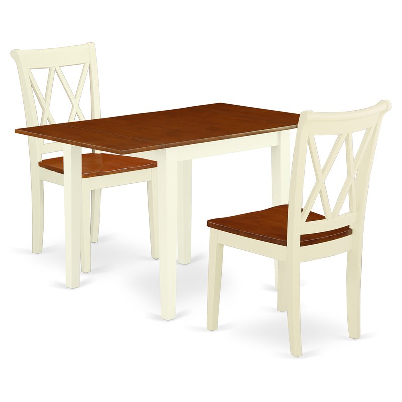 Pemberly Row Norden 3-Piece Dining Table Set in Cherry and Buttermilk Finish