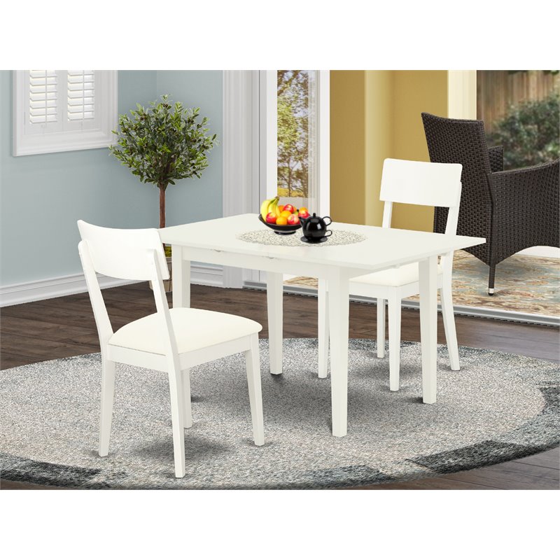 Pemberly Row Norfolk 3-Piece Dining Set with Rubberwood in White