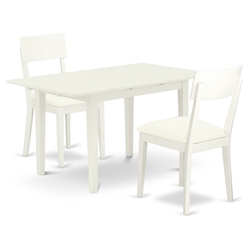 Pemberly Row Norfolk 3-Piece Dining Set with Rubberwood in White
