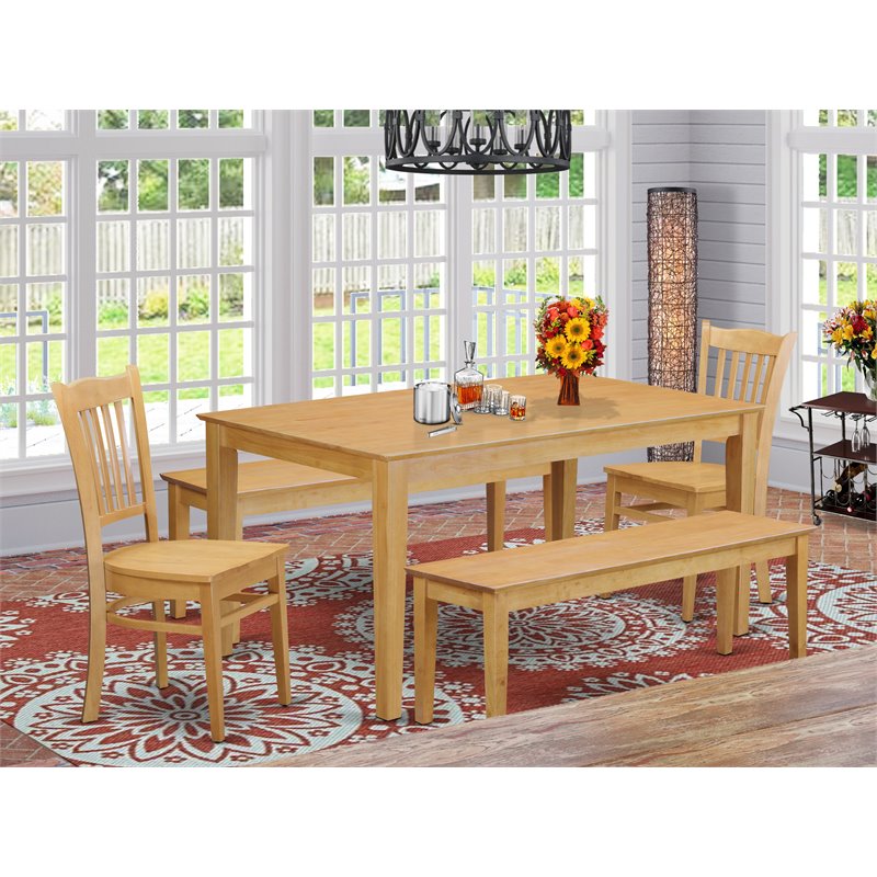 Pemberly Row 5-Piece Rectangle Wood Dining Set in Oak Finish