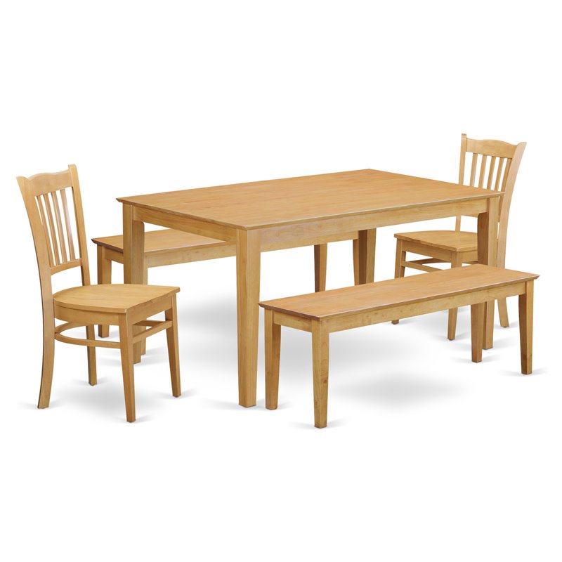 Pemberly Row 5-Piece Rectangle Wood Dining Set in Oak Finish