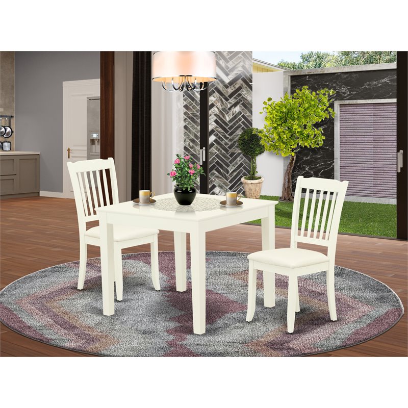 Pemberly Row Oxford 3-Piece Dining Set with Linen Fabric Seats in White