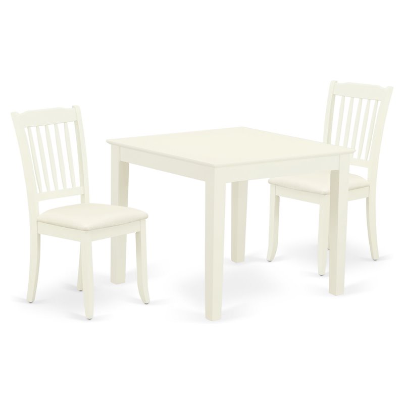 Pemberly Row Oxford 3-Piece Dining Set with Linen Fabric Seats in White