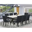 Pemberly Row 9-Piece Dining Set with Button Tufted Chairs in Black/Linen White