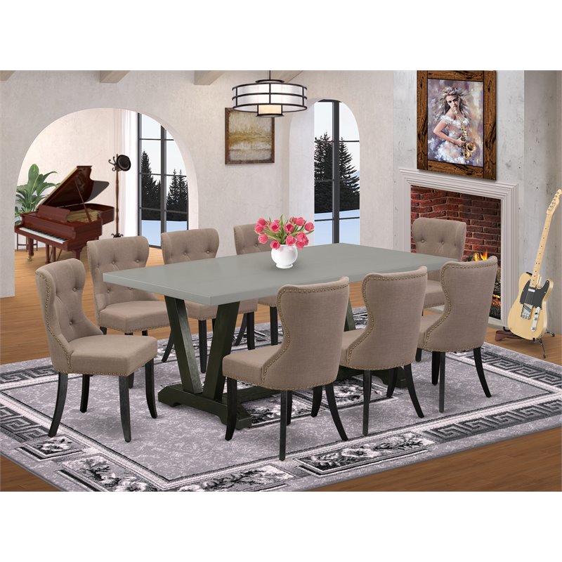 Pemberly Row 9-Piece Dining Set with Coffee Chairs and Rectangular Table