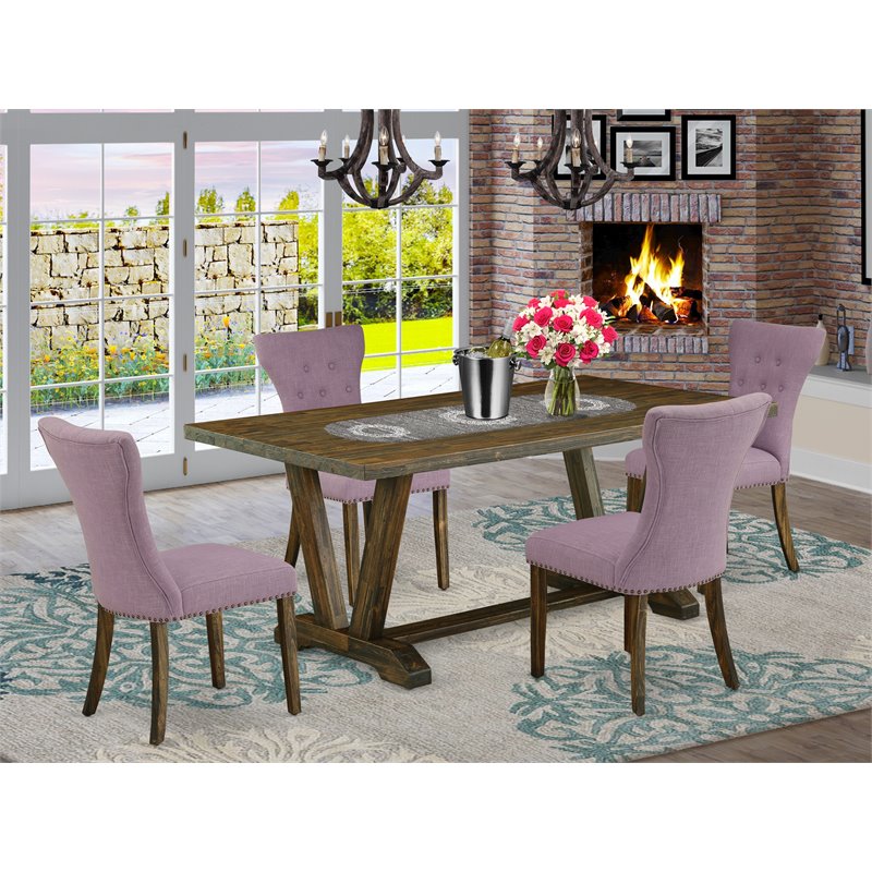 Pemberly Row V-Style 5-Piece Wood Dining Table Set in Brown Jacobean