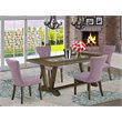Pemberly Row V-Style 5-Piece Wood Dining Table Set in Brown Jacobean