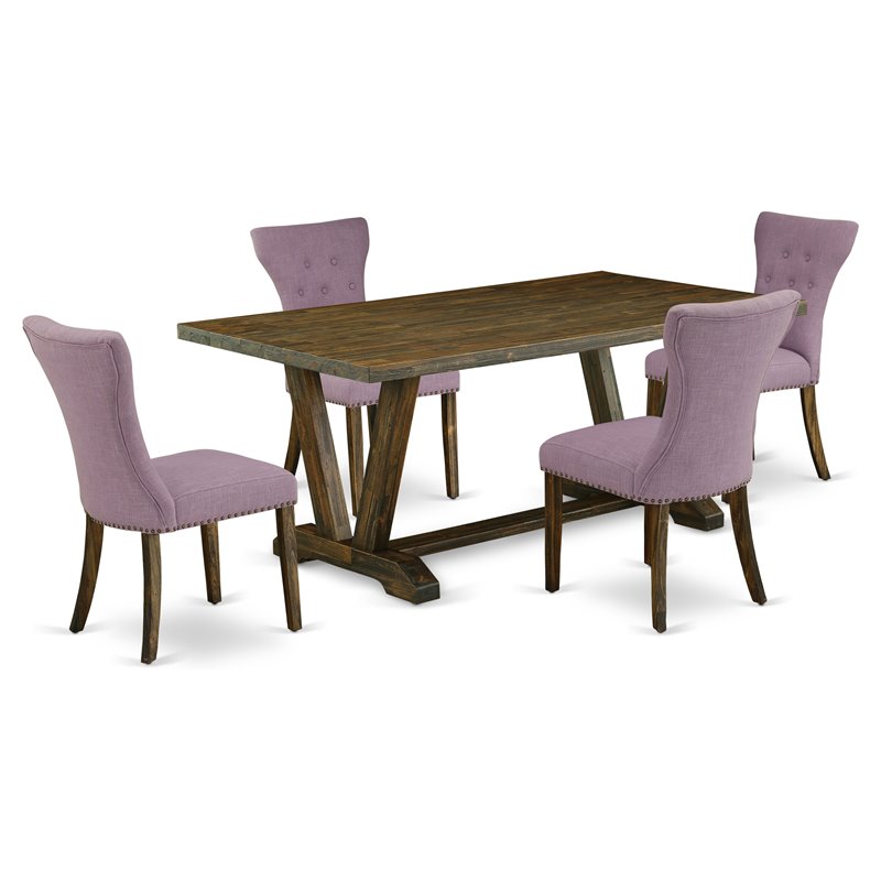 Pemberly Row V-Style 5-Piece Wood Dining Table Set in Brown Jacobean