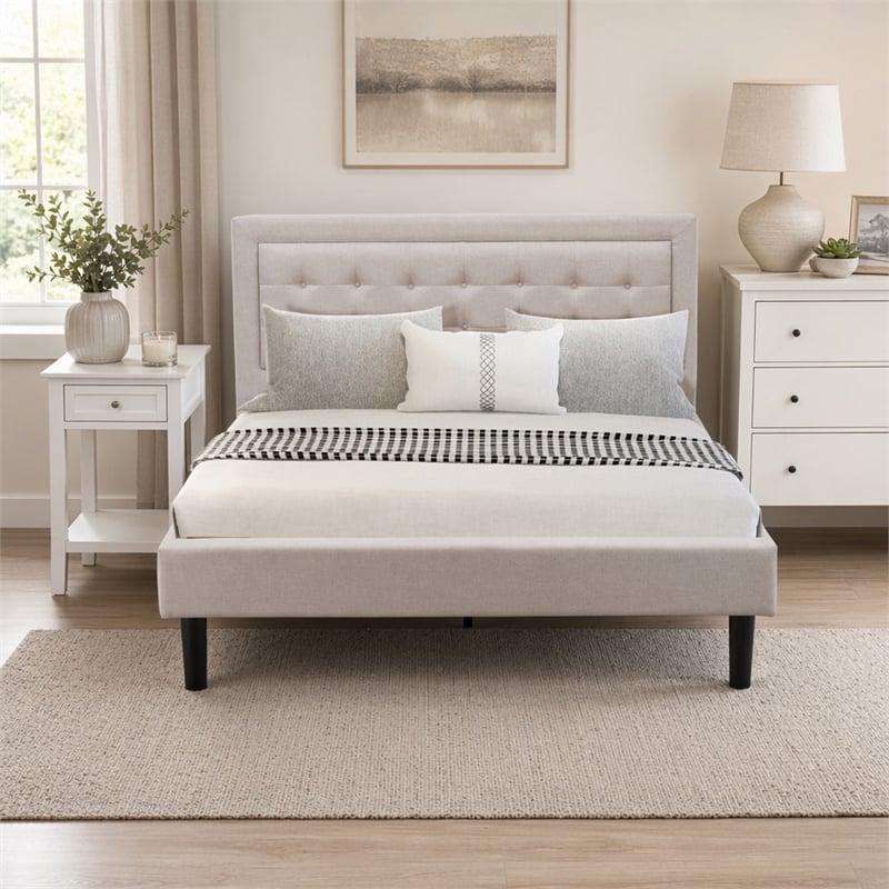 Pemberly Row 2-Piece Wood Fannin Queen Bedroom Set in Mist Beige