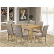 Pemberly Row Capri 7-Piece Oak Finish Dining Set with Button-Tuft Chairs