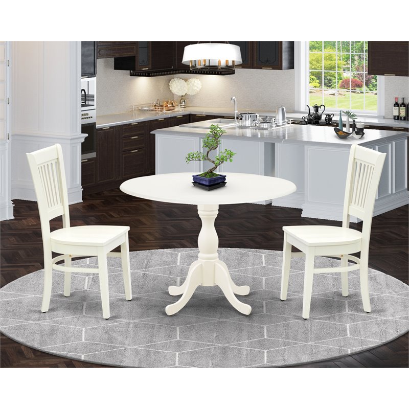 Pemberly Row 3-Piece Dining Set with Slatted Back Chairs in Linen White