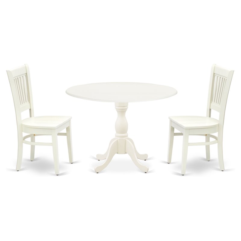 Pemberly Row 3-Piece Dining Set with Slatted Back Chairs in Linen White