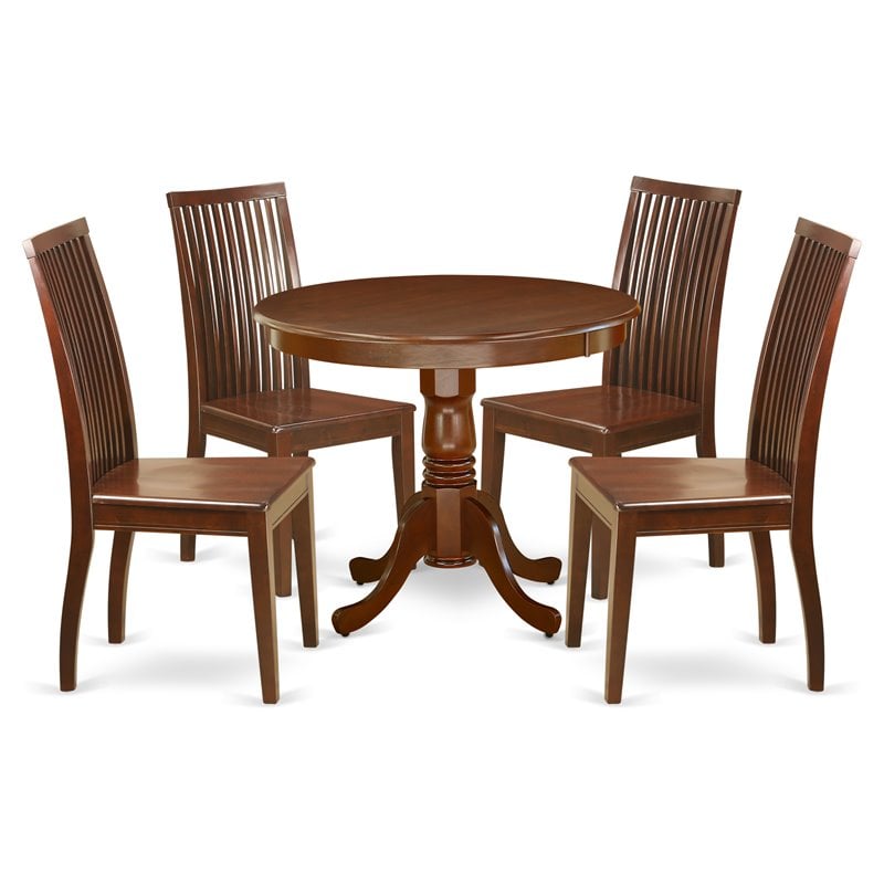 Pemberly Row 5-Piece Mahogany Dining Table Set with Round Table & Wooden Chairs