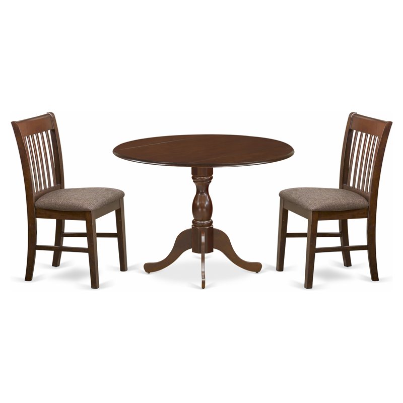 Pemberly Row 3-Piece Dining Set with Fabric Chairs in Mahogany Finish