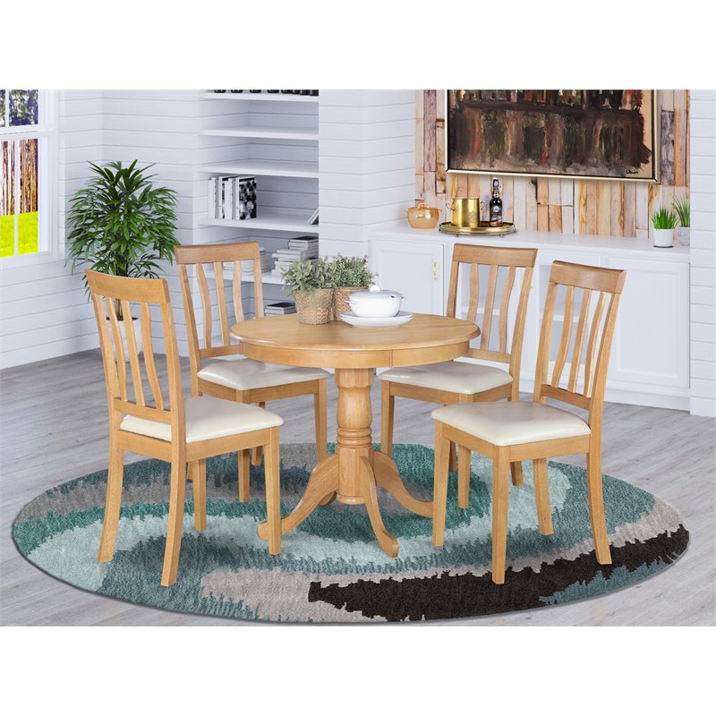 Pemberly Row 5-Piece Dining Set in Oak Finish with Round Table and Chairs