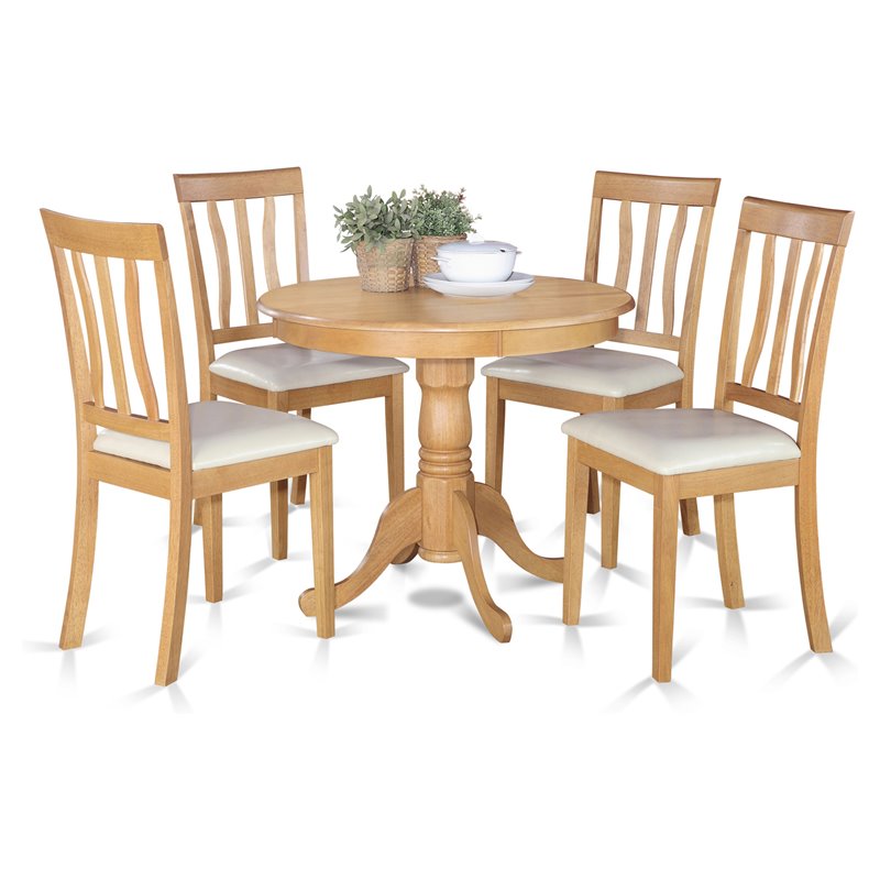 Pemberly Row 5-Piece Dining Set in Oak Finish with Round Table and Chairs