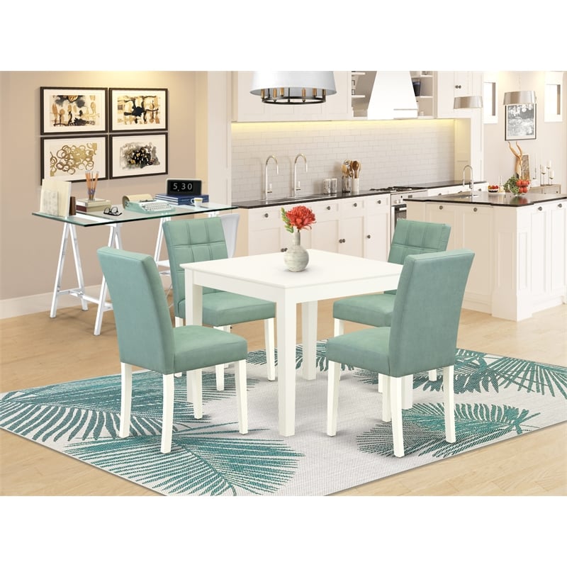 Pemberly Row 5-Piece Square Dinette Set in Linen White/Willow Green