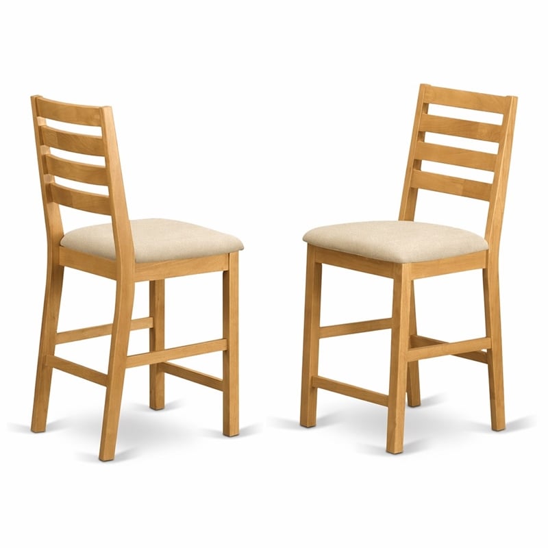 Pemberly Row Cafe Fabric Counter Height Stools in Oak Finish (Set of 2)