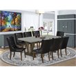 Pemberly Row 9-Piece Button Tufted Dining Set in Cement and Jacobean Finish