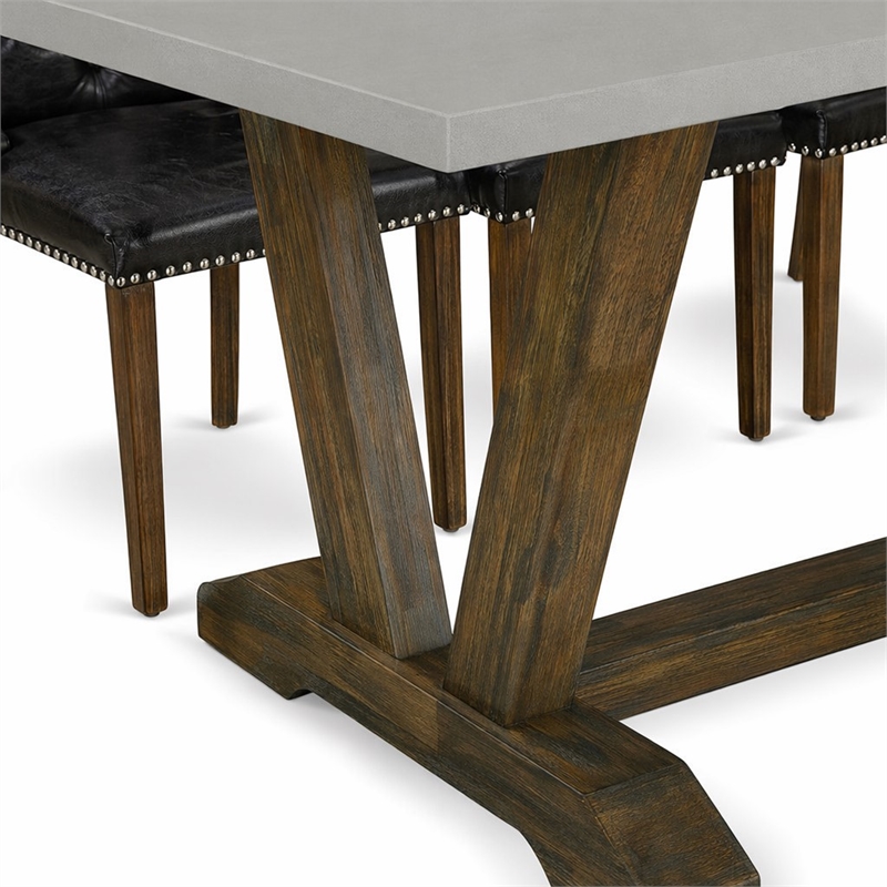 Pemberly Row 9-Piece Button Tufted Dining Set in Cement and Jacobean Finish