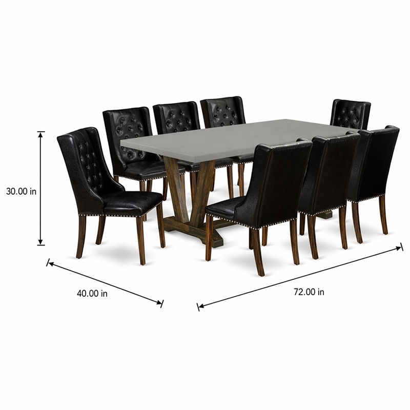 Pemberly Row 9-Piece Button Tufted Dining Set in Cement and Jacobean Finish