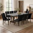 Pemberly Row 9-Piece Button Tufted Dining Set in Cement and Jacobean Finish