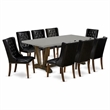 Pemberly Row 9-Piece Button Tufted Dining Set in Cement and Jacobean Finish