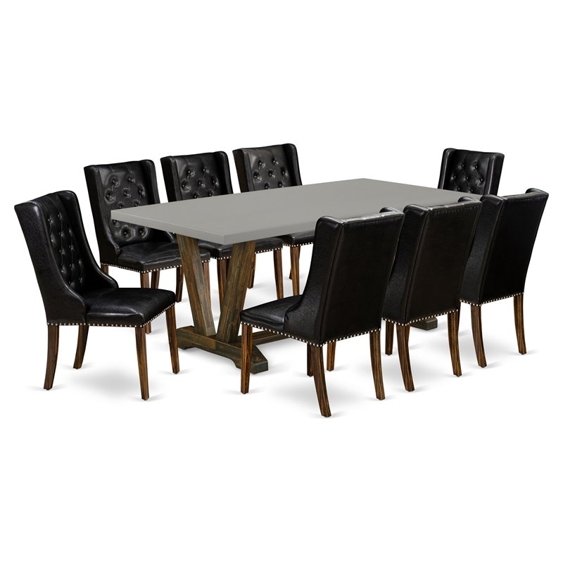Pemberly Row 9-Piece Button Tufted Dining Set in Cement and Jacobean Finish