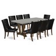 Pemberly Row 9-Piece Button Tufted Dining Set in Cement and Jacobean Finish