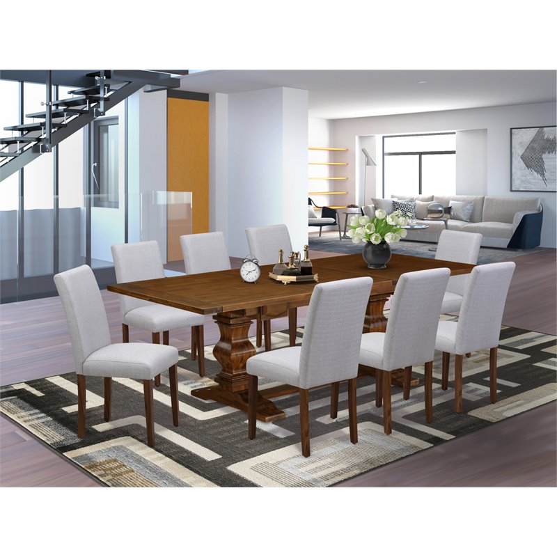 Pemberly Row 9-Piece Dining Set with Extendable Table in Walnut & Light Sable