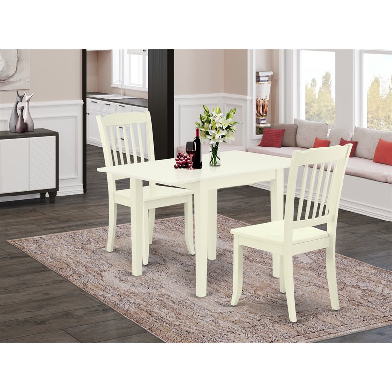 Pemberly Row Norden 3-Piece Dining Set with Slatted Chairs in Linen White