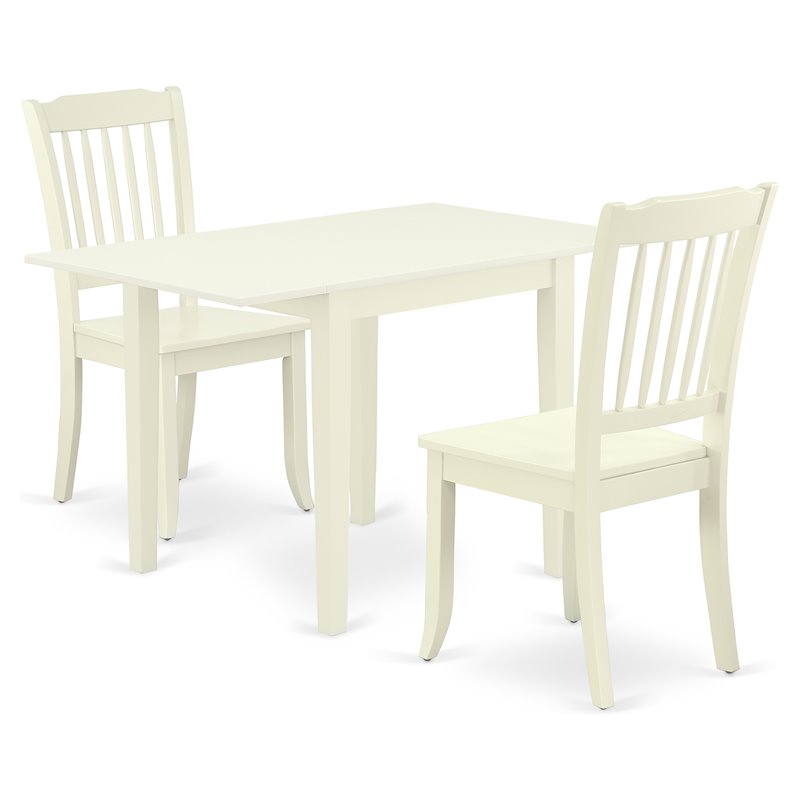 Pemberly Row Norden 3-Piece Dining Set with Slatted Chairs in Linen White