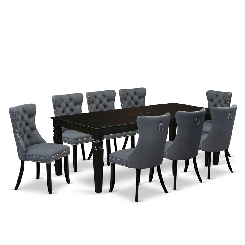 Pemberly Row 9-Piece Dining Set with Black Table and Platinum Gray Chairs