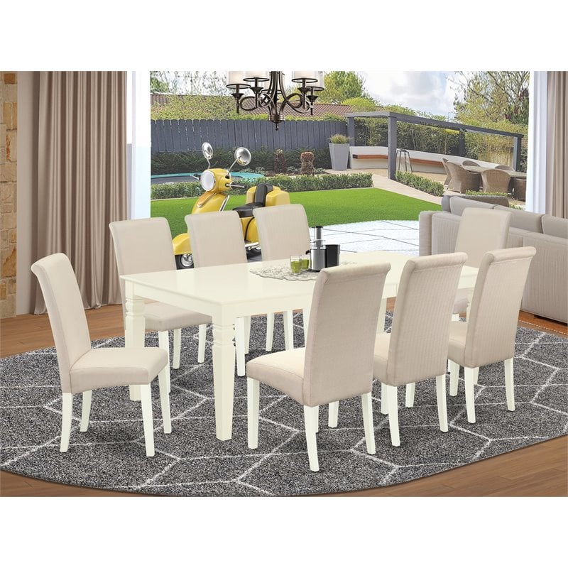 Pemberly Row 9-Piece Mission Style Dining Set in Linen White Finish
