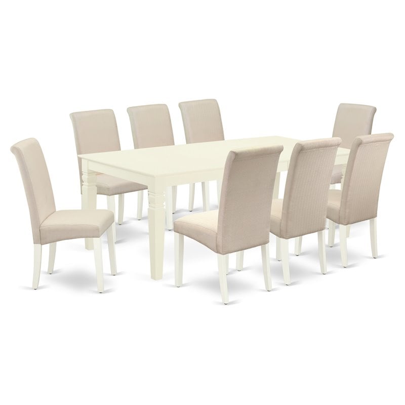 Pemberly Row 9-Piece Mission Style Dining Set in Linen White Finish