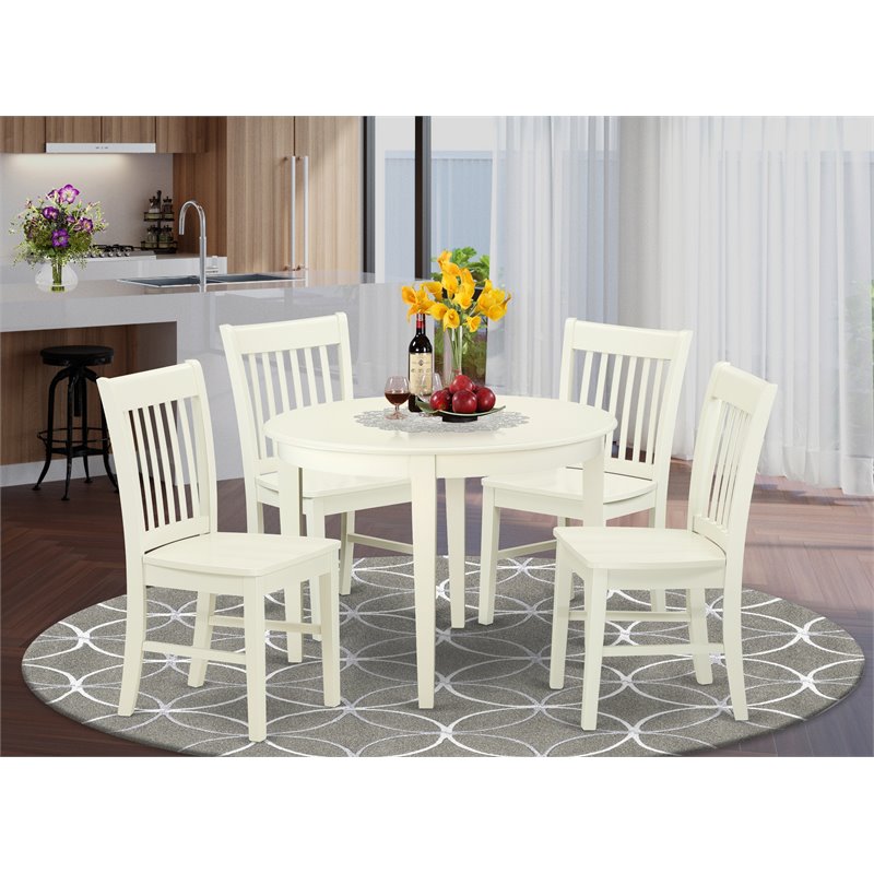 Pemberly Row 5-Piece Round Wood Dining Set in Linen White Finish