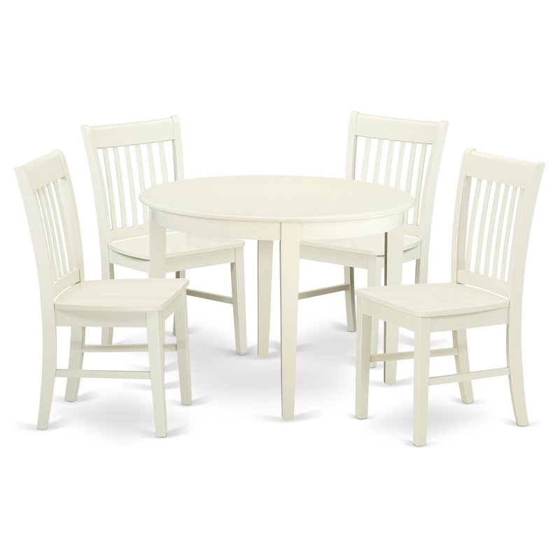 Pemberly Row 5-Piece Round Wood Dining Set in Linen White Finish
