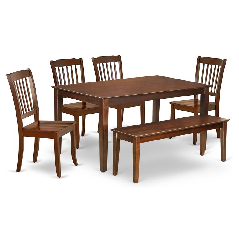 Pemberly Row 6-Piece Wood Dining Set with Bench in Mahogany Finish