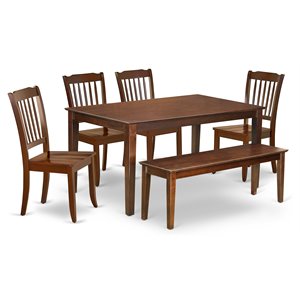 Pemberly Row 6-Piece Wood Dining Set with Bench in Mahogany Finish