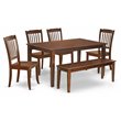 Pemberly Row 6-Piece Wood Dining Set with Bench in Mahogany Finish