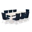 Pemberly Row 9-Piece Dining Set in Linen White and Navy Blue Faux Leather