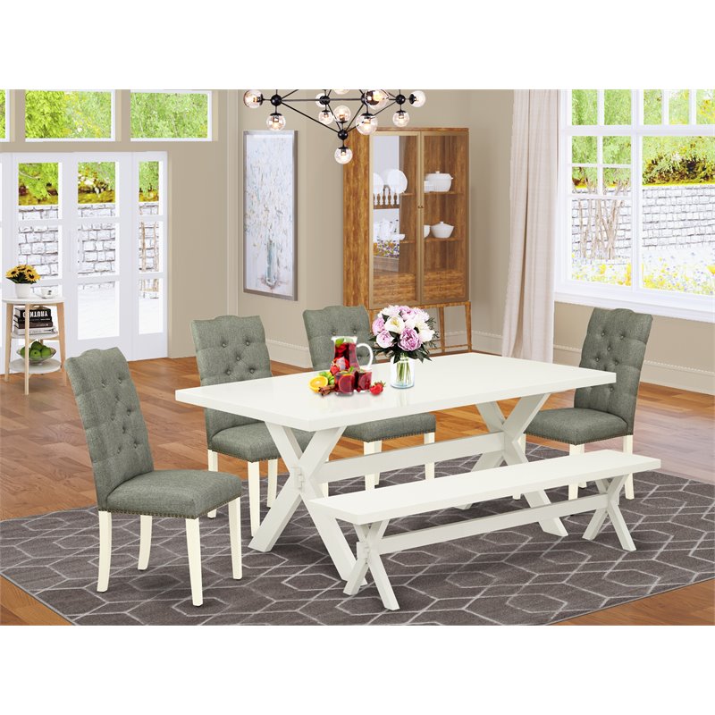 Pemberly Row 6-Piece Wood Dining Table Set in Linen White and Smoke