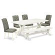 Pemberly Row 6-Piece Wood Dining Table Set in Linen White and Smoke