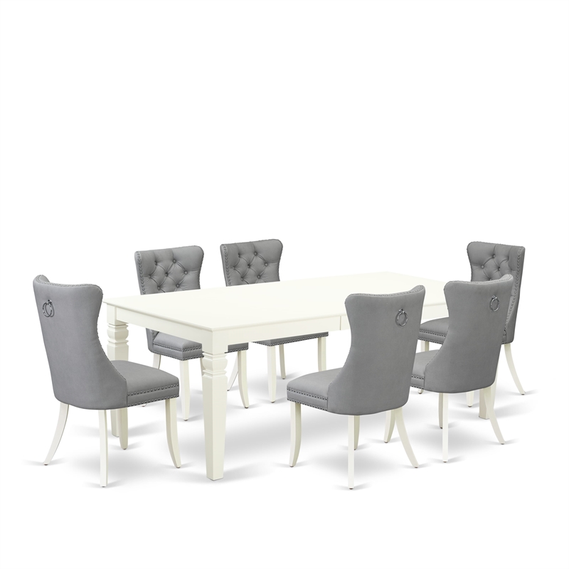 Pemberly Row 7-Piece Wood Dining Table Set in Linen White and Light Gray