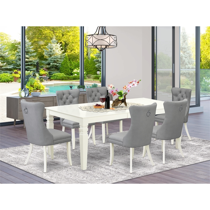Pemberly Row 7-Piece Wood Dining Table Set in Linen White and Light Gray