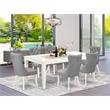 Pemberly Row 7-Piece Wood Dining Table Set in Linen White and Light Gray