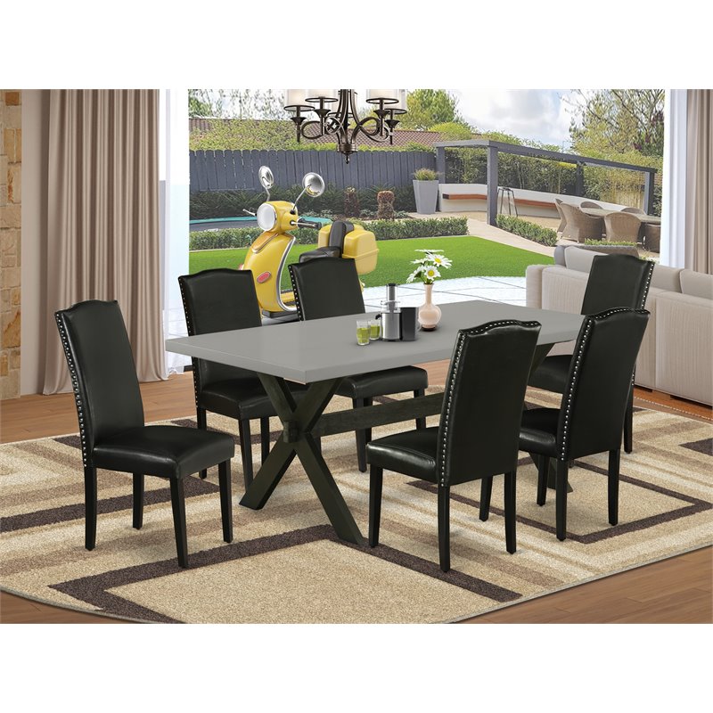 Pemberly Row 7-Piece Wood Dining Table Set in Multi-Color with Black Finish