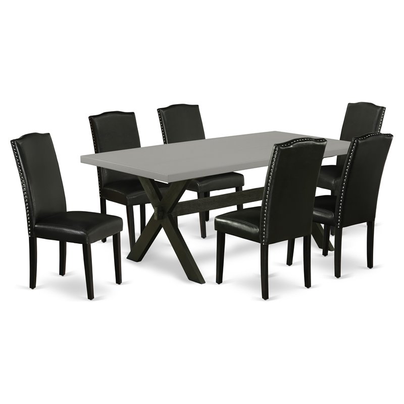Pemberly Row 7-Piece Wood Dining Table Set in Multi-Color with Black Finish