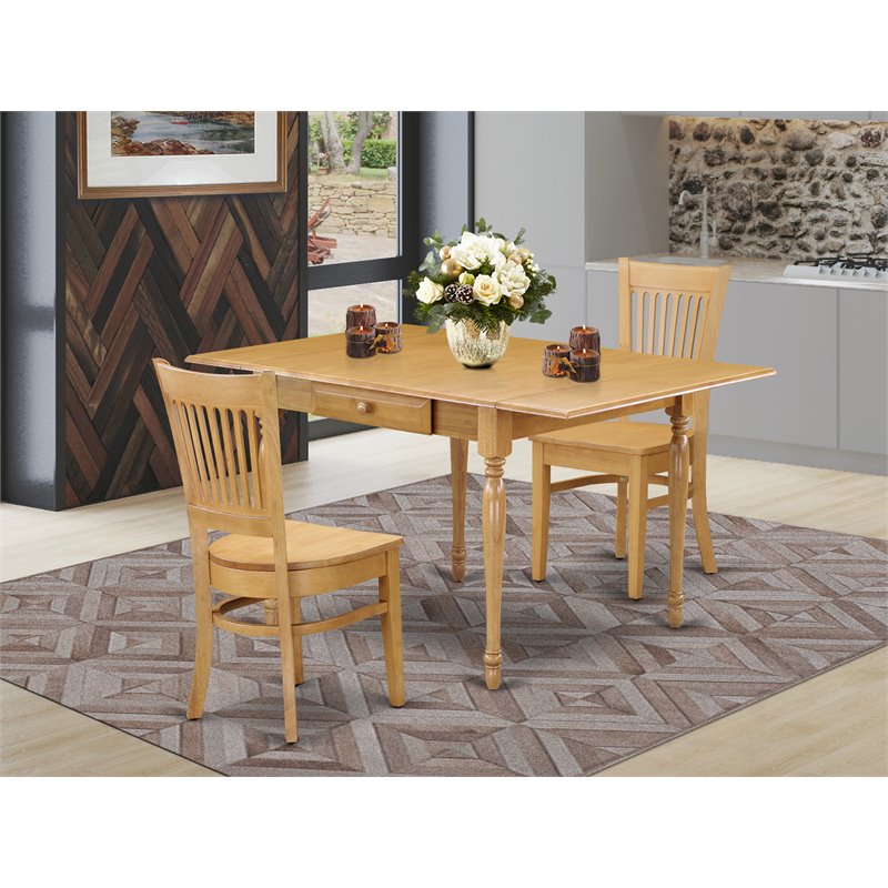 Pemberly Row 3-Piece Wood Dining Table Set with Slat-Back Chairs in Oak Finish