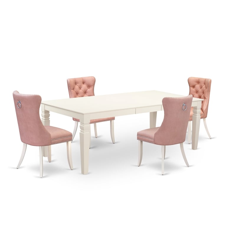 Pemberly Row 5-Piece Dining Set with Faux Leather Chairs in Linen White